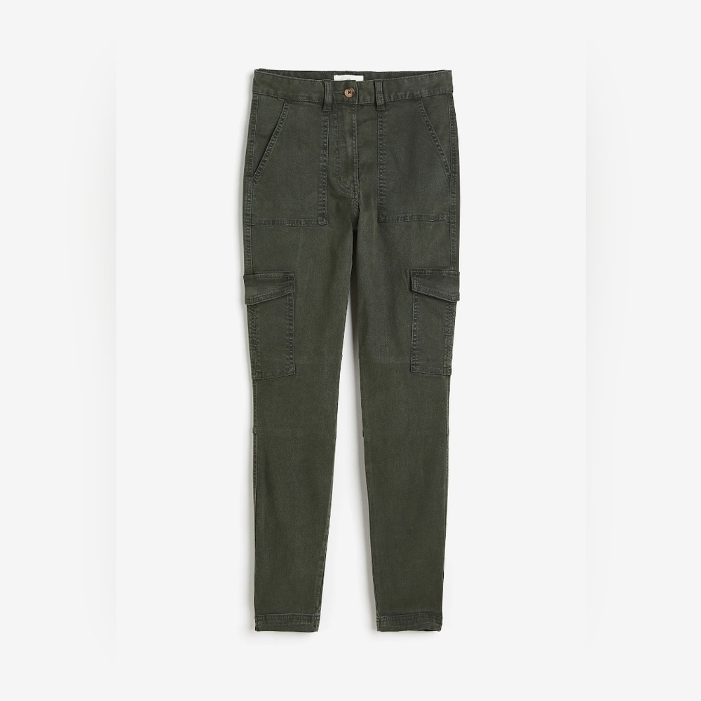 H&m Women's Twill Cargo Pants In Dark Khaki Green (US 8)